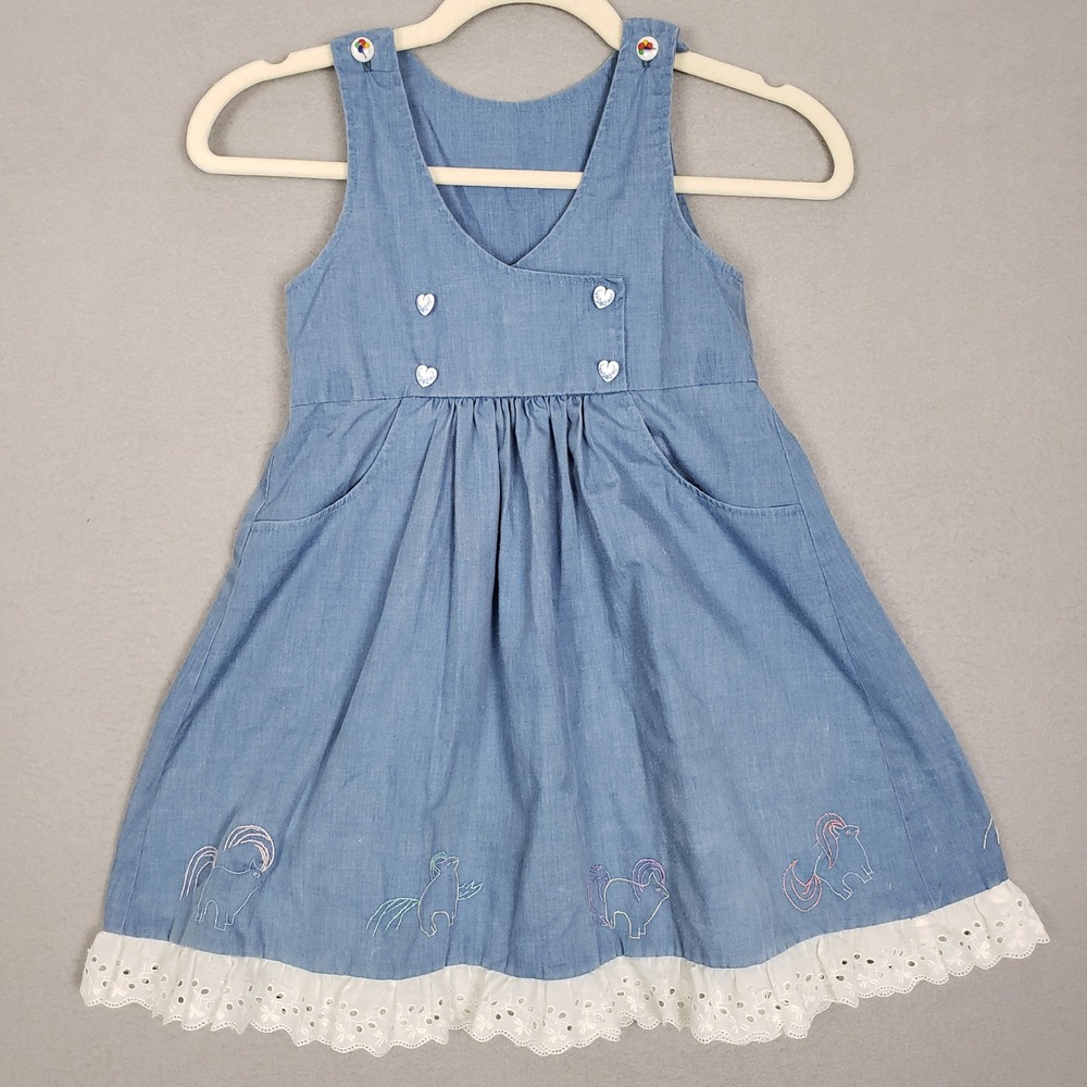 Lace Trim Sleeveless Jumper Dress‎ Blue Western Cottagecore Traditional Size S